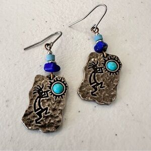 Vintage Artisan Silver and Blue Kokopelli Earrings